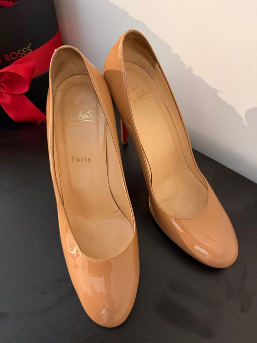Christian Louboutin Patent Leather Pumps in Nude Beige